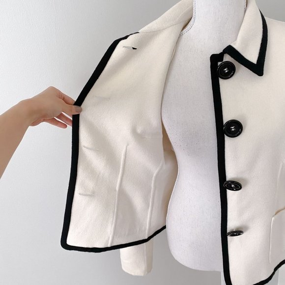 Michael Kors Colorblock Jacket Size 6 White Cream Wool Angora Made In Italy - Picture 7 of 11